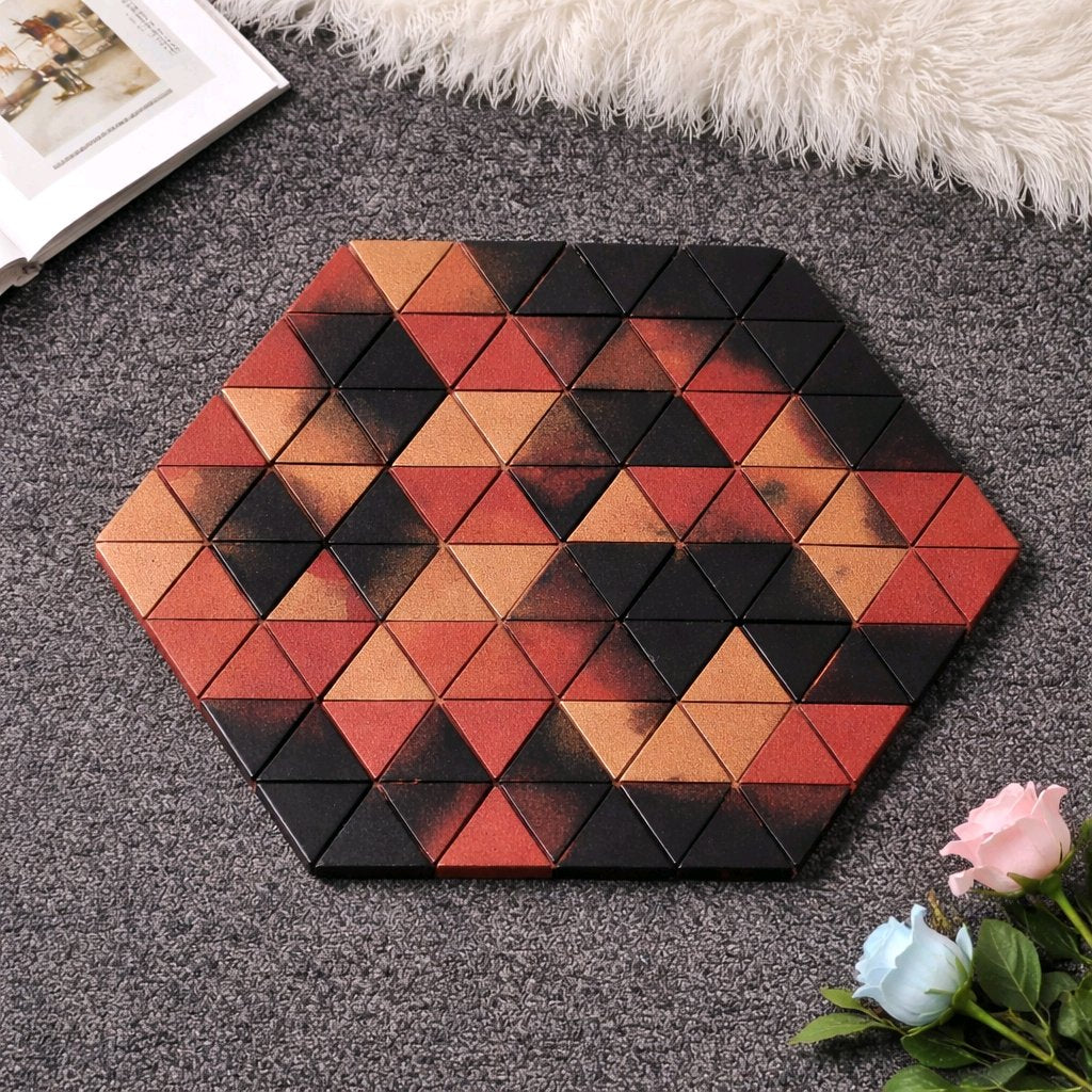 Epoxy resin triangle brain teaser black copper, lifestyle photo