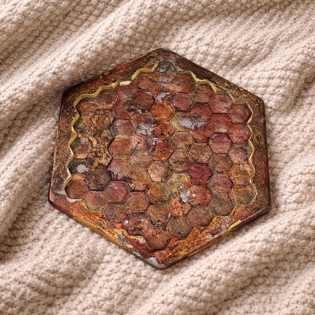 Handcrafted geometric hexagon resin brain game, top view