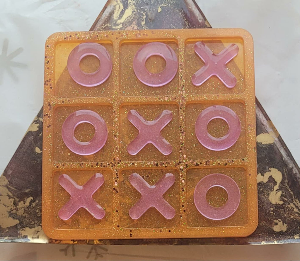 Handmade epoxy resin tic tac toe glow in the dark game, main product photo