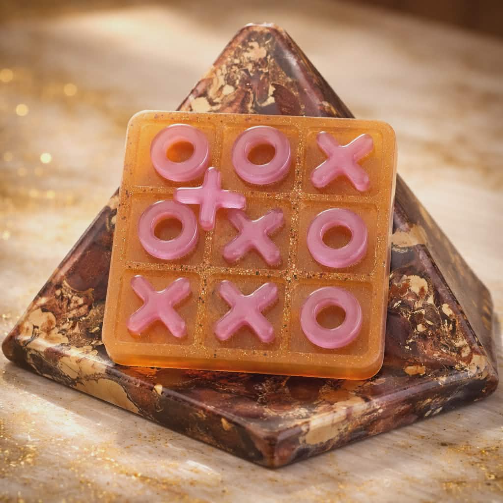 Glow in the dark resin tic tac toe set, angled view